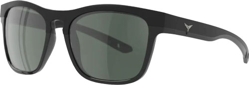 Black rectangular sunglasses with green tinted lenses