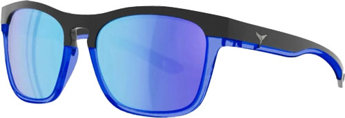 Blue mirrored sunglasses with black frame