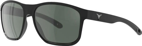 Black rectangular sunglasses with green tinted lenses