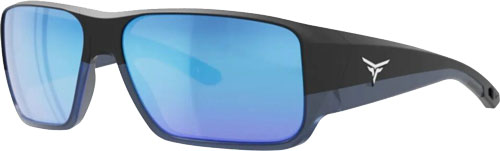 Black sunglasses with blue mirrored lenses
