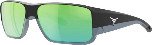 Black sunglasses with green mirrored lenses