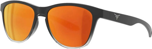 Black sunglasses with orange mirrored lenses