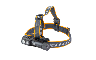 Black and yellow LED headlamp with adjustable strap