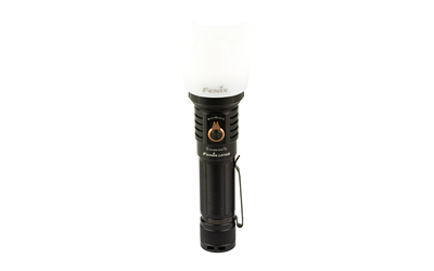 Black handheld flashlight with white diffuser top