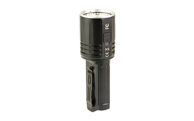 Black tactical flashlight with pocket clip