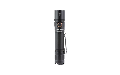 Black tactical flashlight with pocket clip
