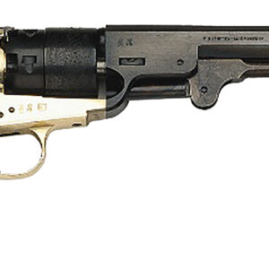 Antique black and brass revolver with wooden grip