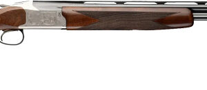 Over-under shotgun with wooden stock, side view