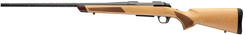 Wood-stocked air rifle with black barrel