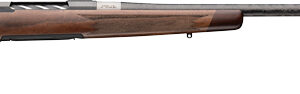 Bolt-action rifle with wooden stock and suppressor