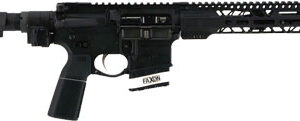 Black AR-style rifle with long handguard