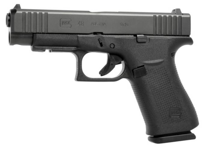 Black Glock 48 semi-automatic pistol side view