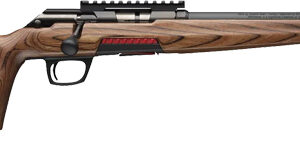 Modern bolt-action rifle with wooden stock
