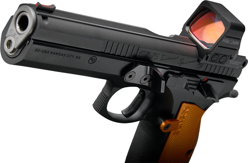 Black CZ 75 pistol with red dot sight