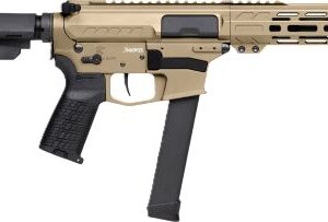 Tan and black compact tactical firearm