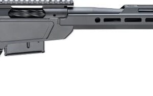 Modern bolt-action tactical rifle on white background