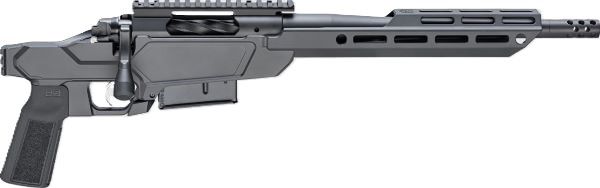 Modern bolt-action tactical rifle on white background