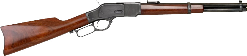 Lever-action rifle with wooden stock, side view