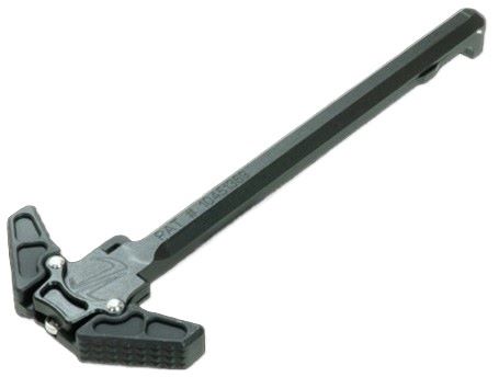 Black rifle charging handle on white background