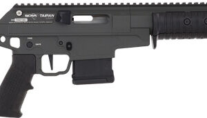 Black tactical shotgun with adjustable stock