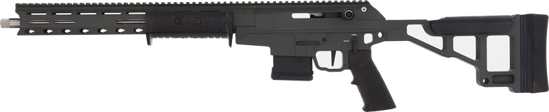 Modern black tactical rifle with adjustable stock