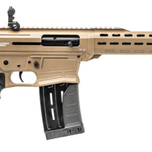 Tan and black tactical semi-automatic shotgun