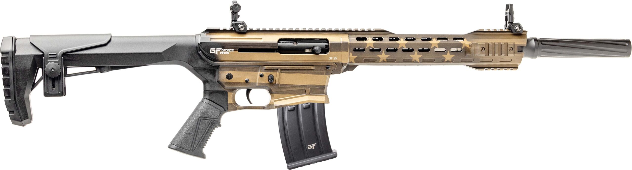 Modern tactical rifle with tan and black finish