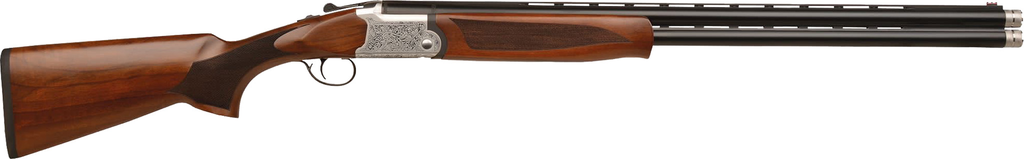 Over-under double-barrel shotgun with wooden stock