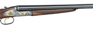 Side-by-side double-barrel shotgun on white background