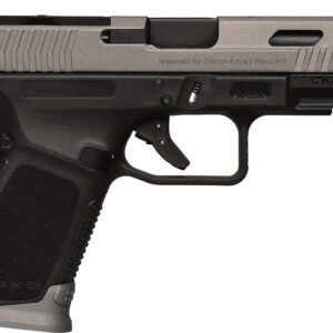 Black and silver semi-automatic handgun side view