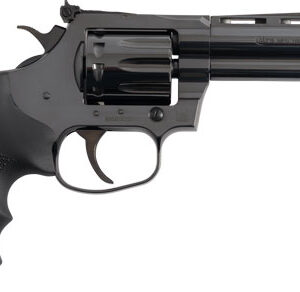 Black revolver handgun on white background