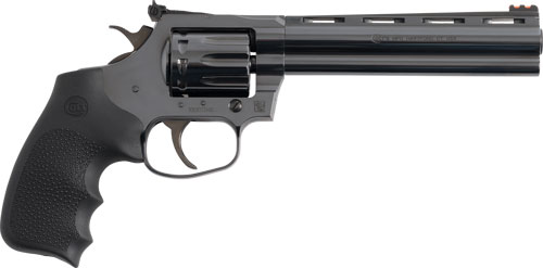 Black revolver handgun with long barrel