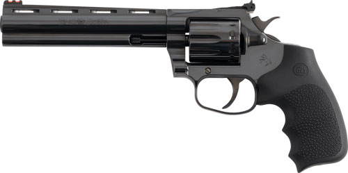 Black revolver handgun on white background