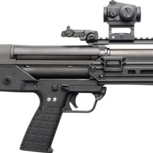 Black tactical rifle with optic and foregrip