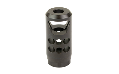 Black metal muzzle brake with side ports