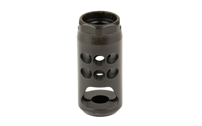 Black metal muzzle brake with side ports