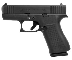 Black semi-automatic handgun on white background