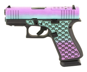 Gradient purple and teal patterned handgun