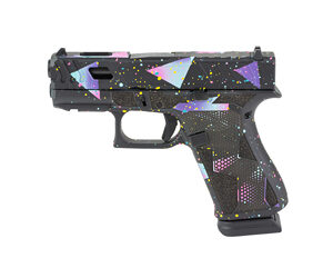 Colorful geometric-patterned handgun on white background