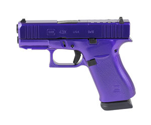 Purple semi-automatic handgun on white background