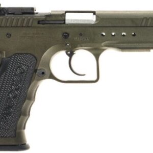 Olive green semi-automatic pistol side view