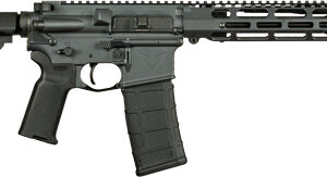 Black AR-15 style semi-automatic rifle