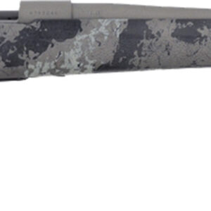 Camouflage bolt-action rifle on white background