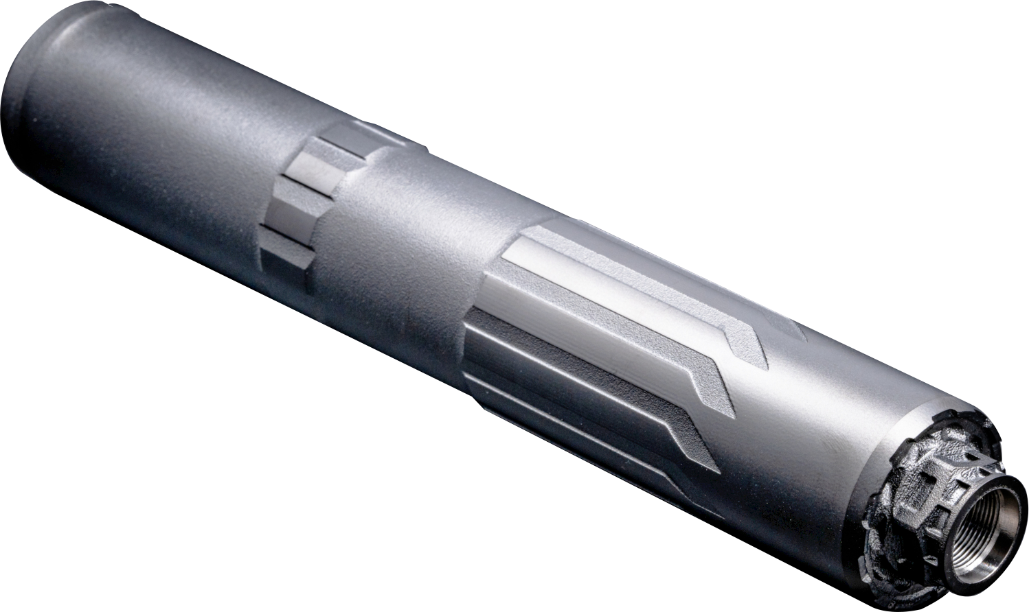 Metal firearm suppressor with threaded end cap