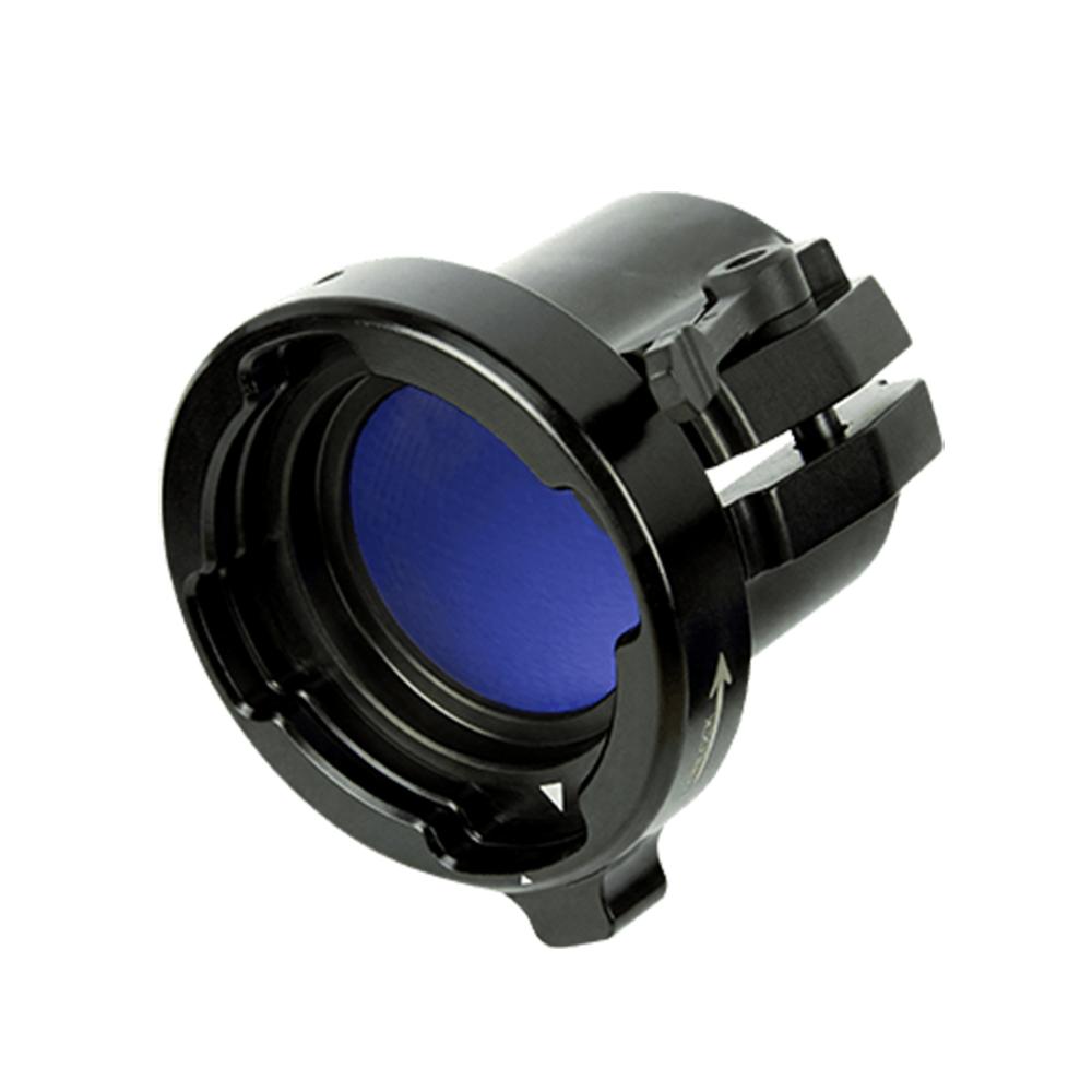 Black optical lens filter with blue glass