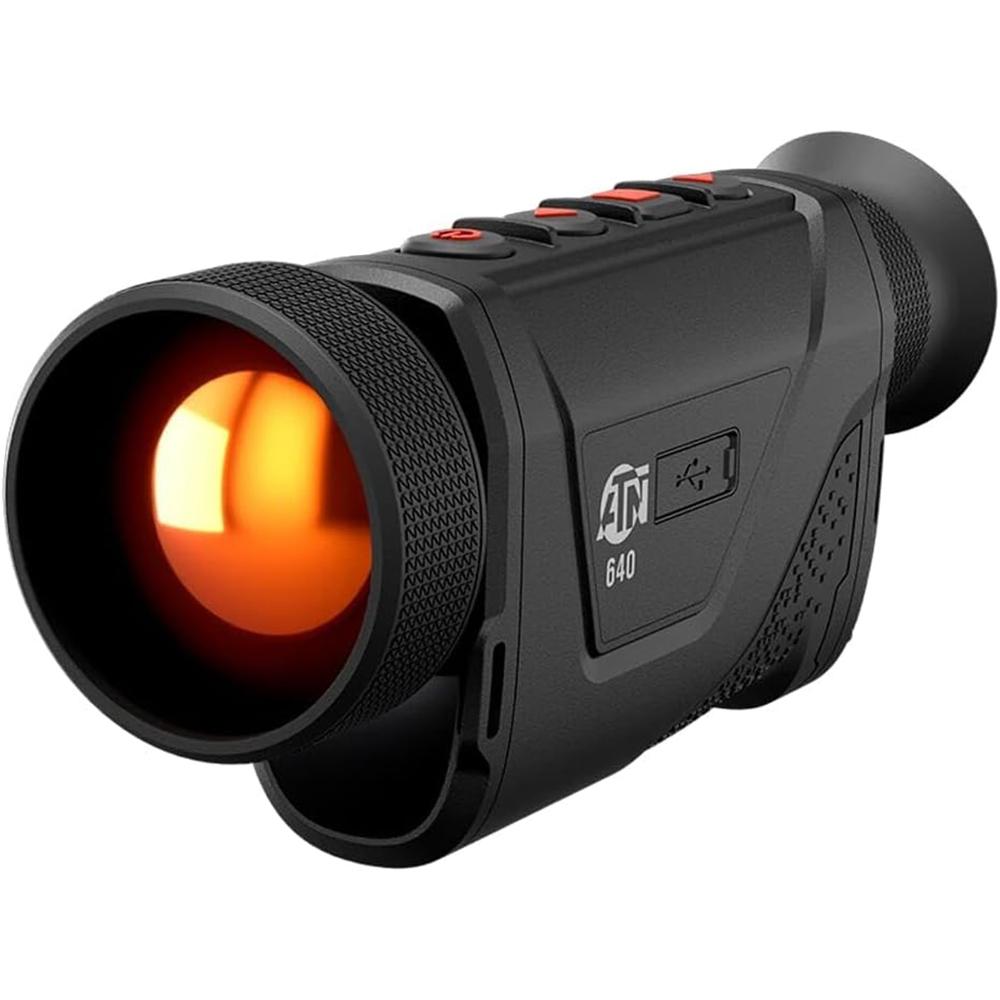 Handheld thermal monocular with glowing orange lens