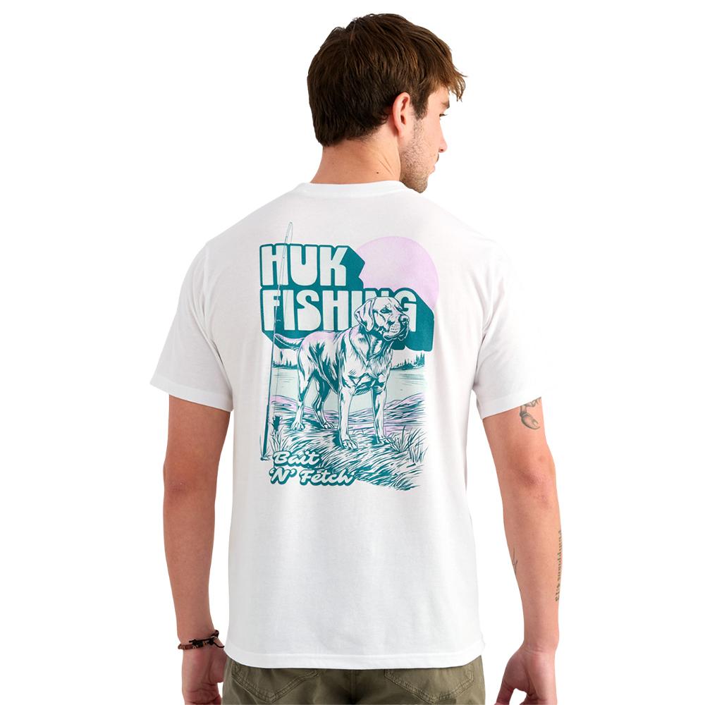 Man wearing Huk Fishing graphic T-shirt