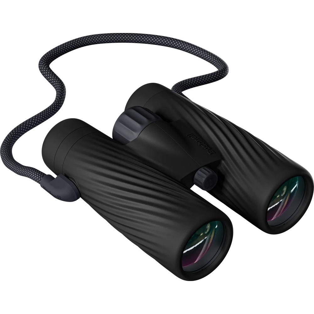 Black compact binoculars with neck strap