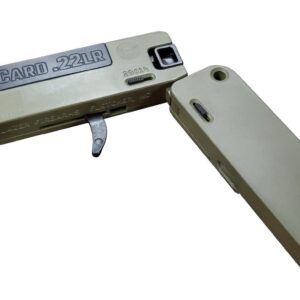 Folding LifeCard .22LR handgun on white background