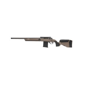Modern bolt-action rifle with tan stock